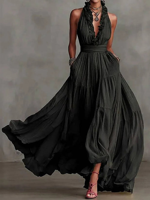 Brenda Ruffle-Trim Backless Maxi Dress