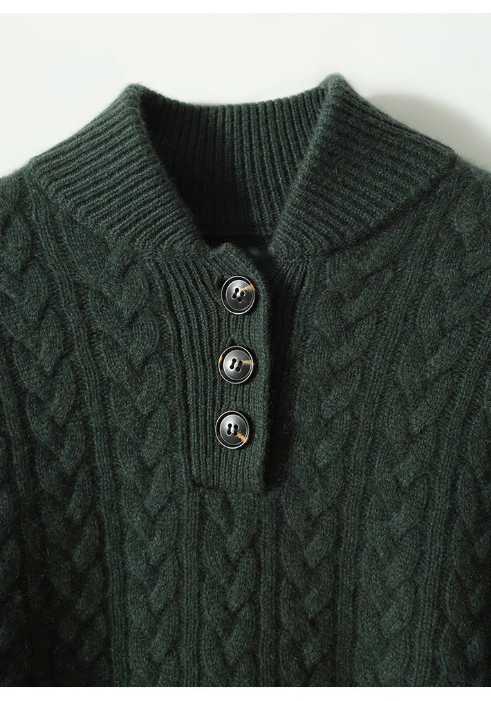Harriet Button-Up Cable Knit Jumper with Stand Collar, Cosy Winter Knit - view 35
