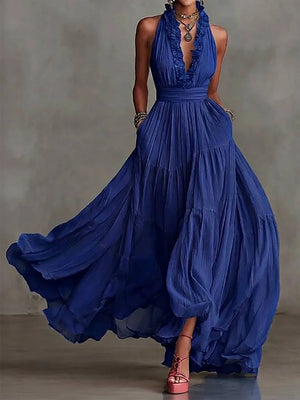 Brenda Ruffle Trim Evening Maxi Dress