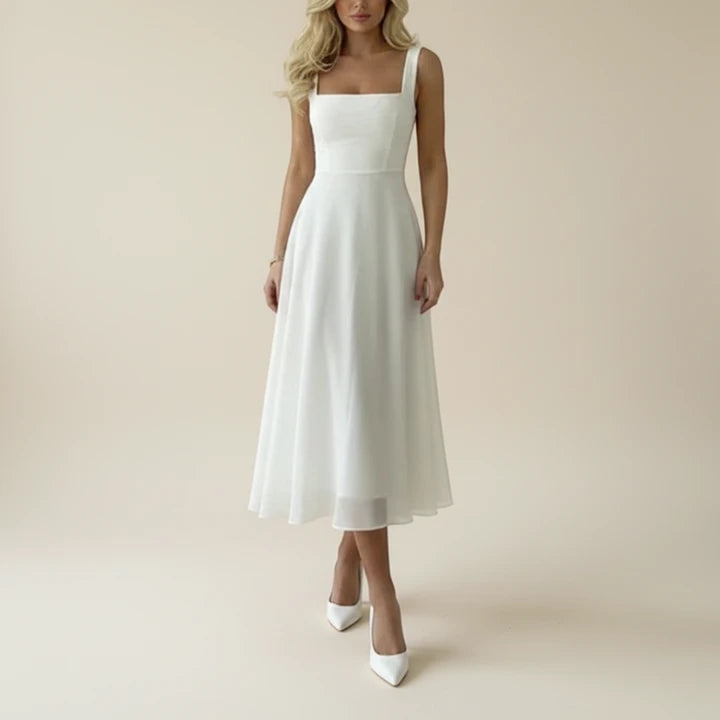 Delphine Square-Neck A-Line Midi Dress