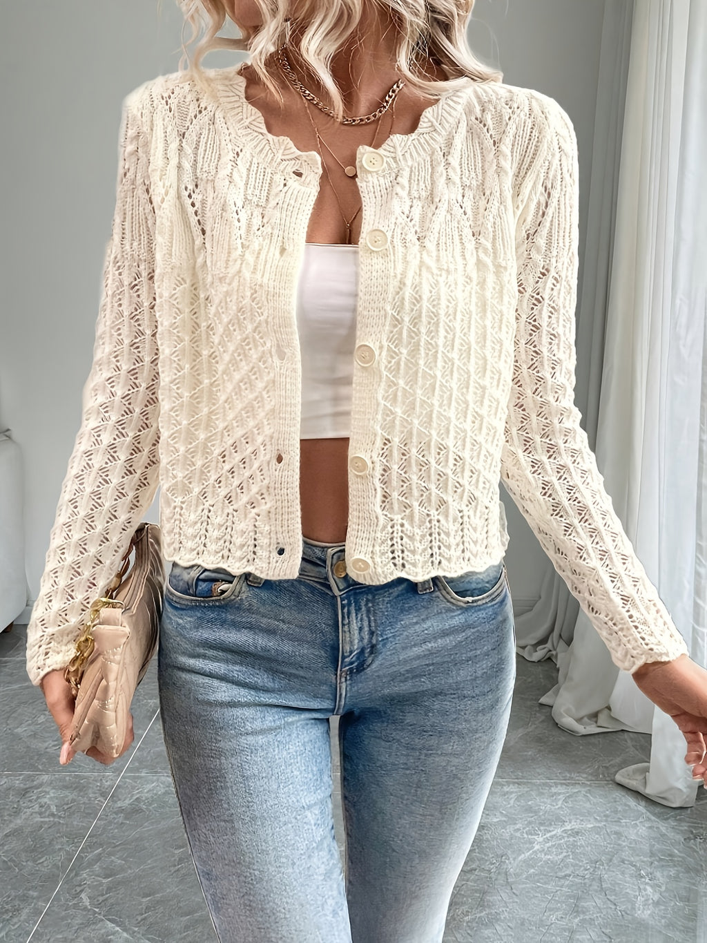 Bonnie Open Knit Button Cardigan - view 5