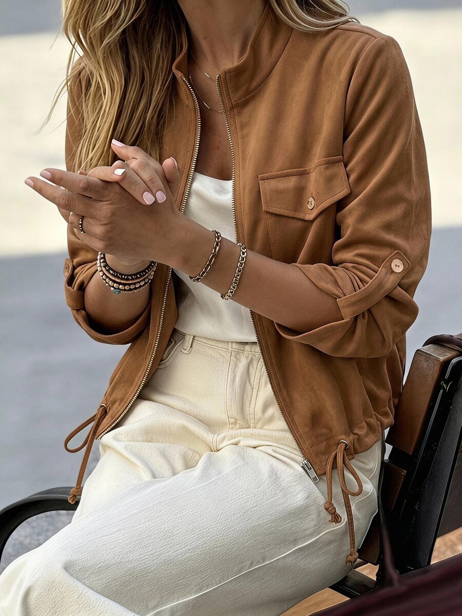 Hettie Stand Collar Drawstring Short Jacket - view 35