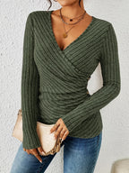 Grace V Neck Button Long Sleeve Top - front view