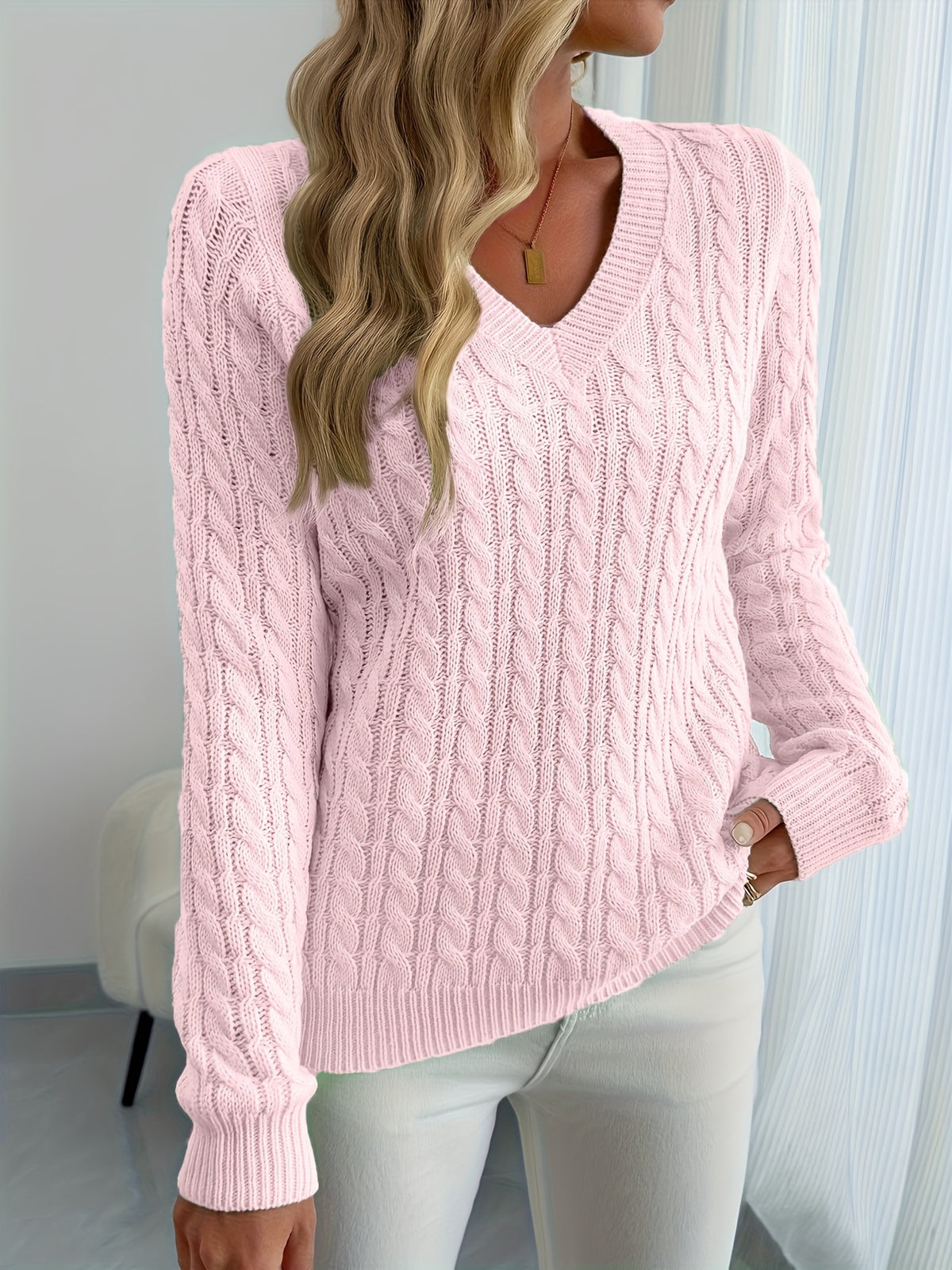 Isla V Neck Ribbed Knit Jumper - view 4