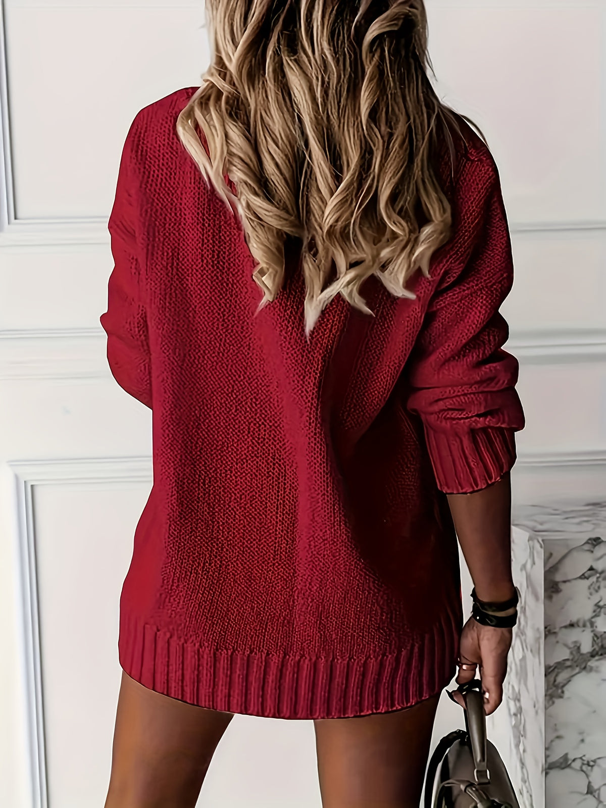 Lily Deep V Neck Oversized Jumper - view 10