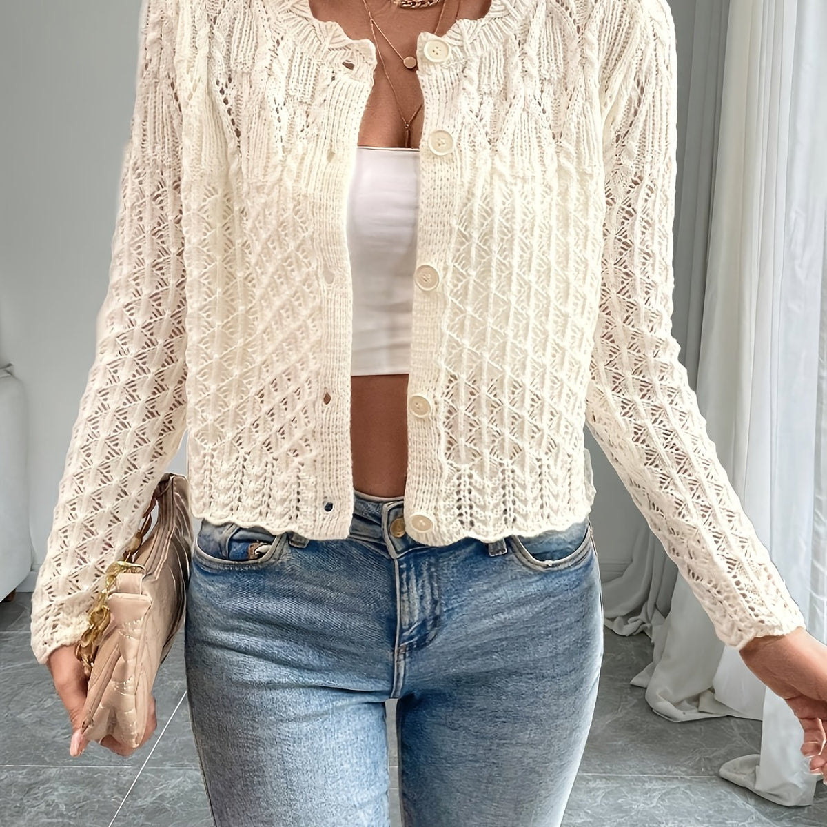 Bonnie Open Knit Button Cardigan - view 13