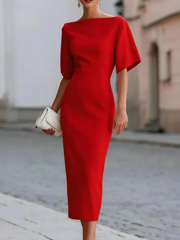 Genevieve | Ruffle Sleeve Fitted Midi Dress — RoselynAtelier