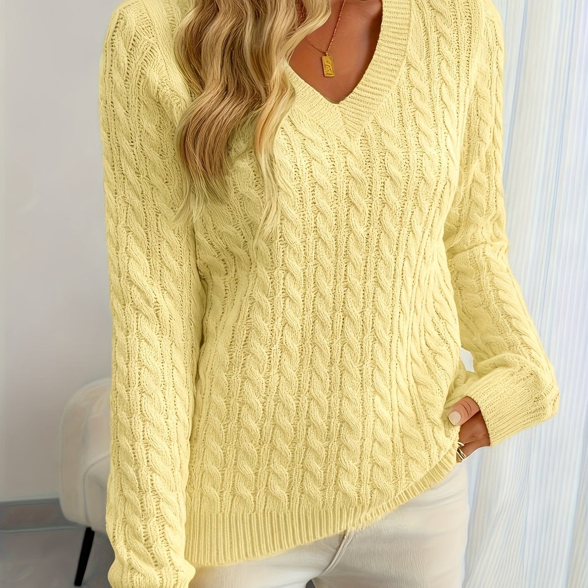 Isla V Neck Ribbed Knit Jumper - view 14
