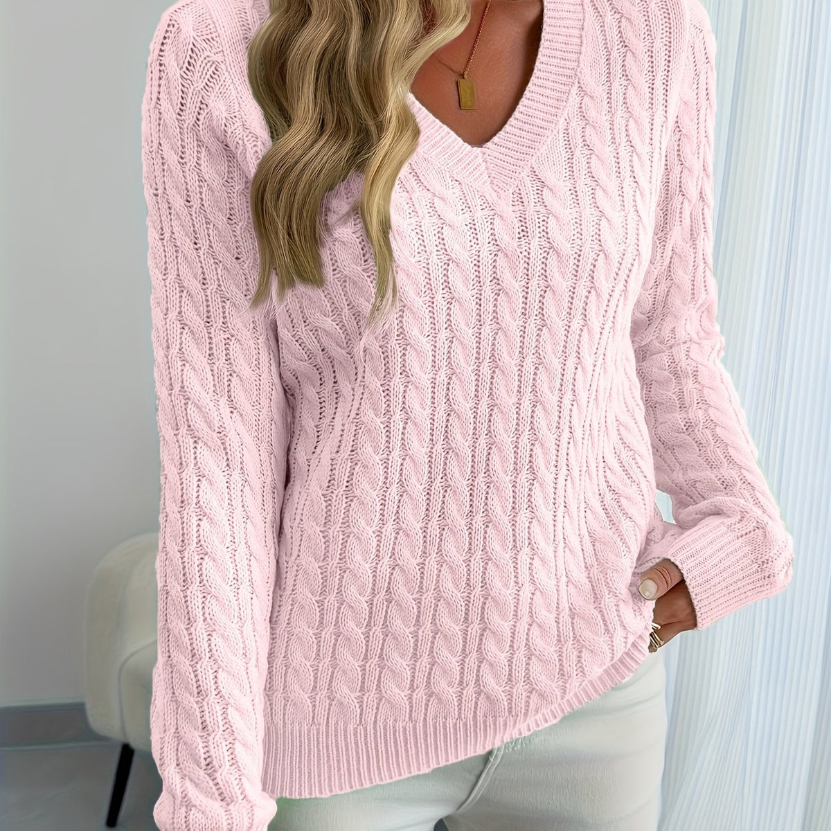 Isla V Neck Ribbed Knit Jumper - view 12