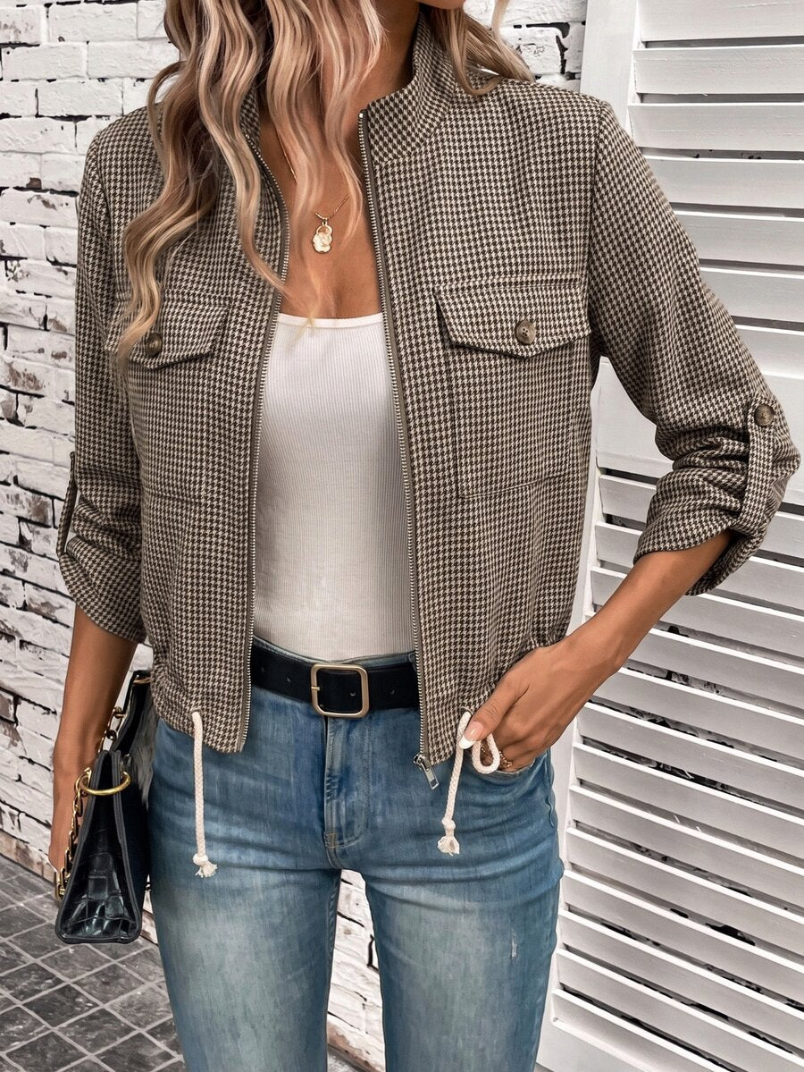 Hettie Stand Collar Drawstring Short Jacket - view 99