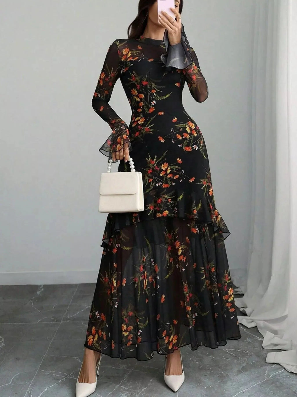 Iris Sheer Bell Sleeve Maxi Dress - view 5
