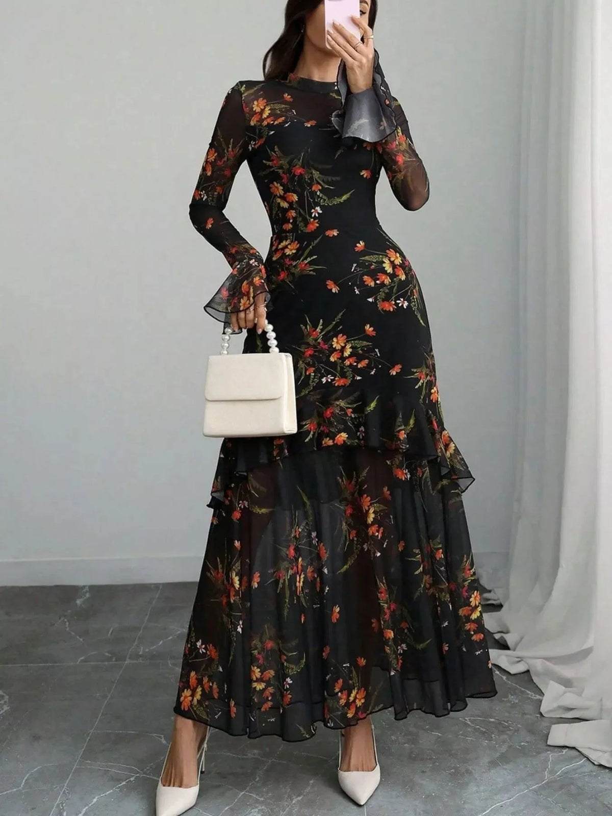 Iris Sheer Bell Sleeve Maxi Dress - view 5