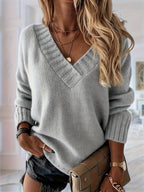 Lily Deep V Neck Oversized Jumper - front view