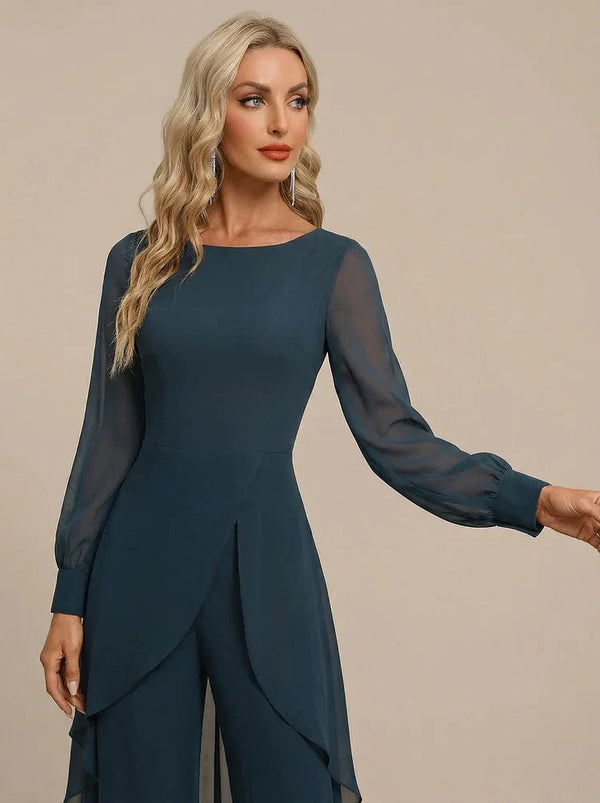 Helena | Chiffon Overlay Wide-Leg Jumpsuit — RoselynAtelier