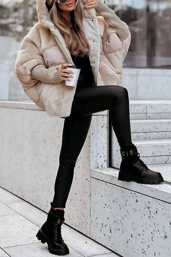Cora Faux Fur Trim Hooded Puffer Jacket - front view