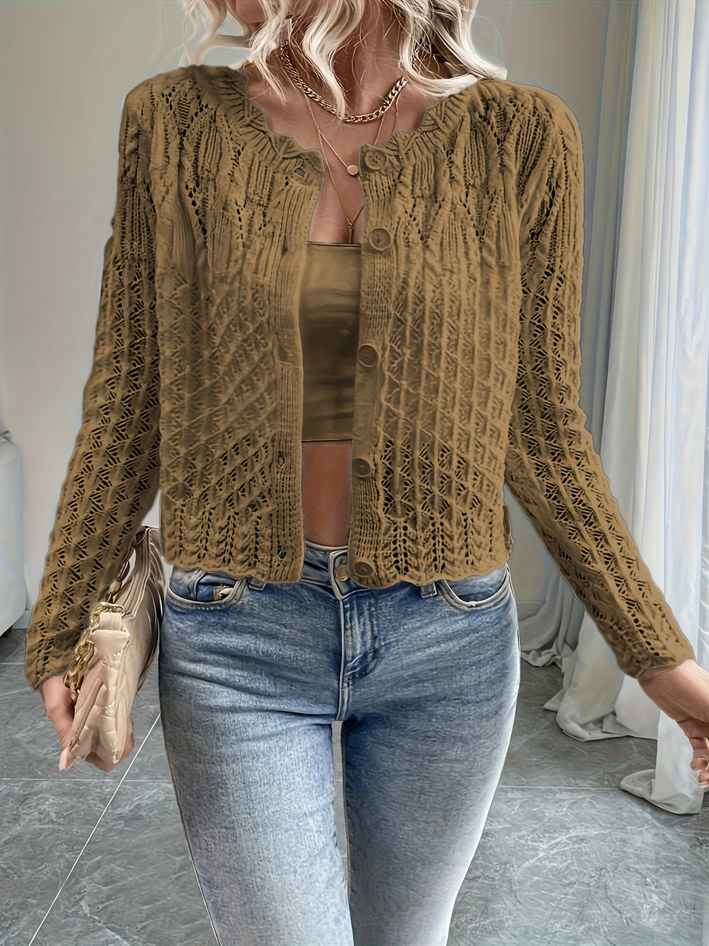 Bonnie Open Knit Button Cardigan - view 8