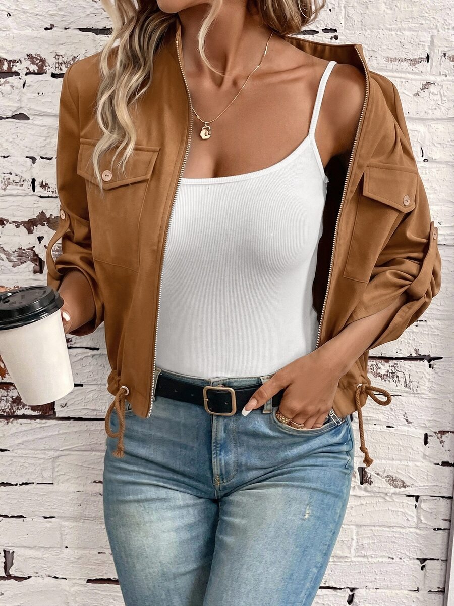 Hettie Stand Collar Drawstring Short Jacket - view 37