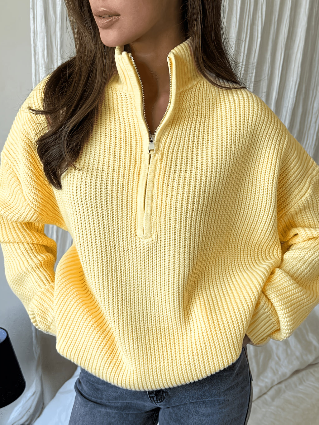 Amelia Half Zip Cable Knit Jumper - front view