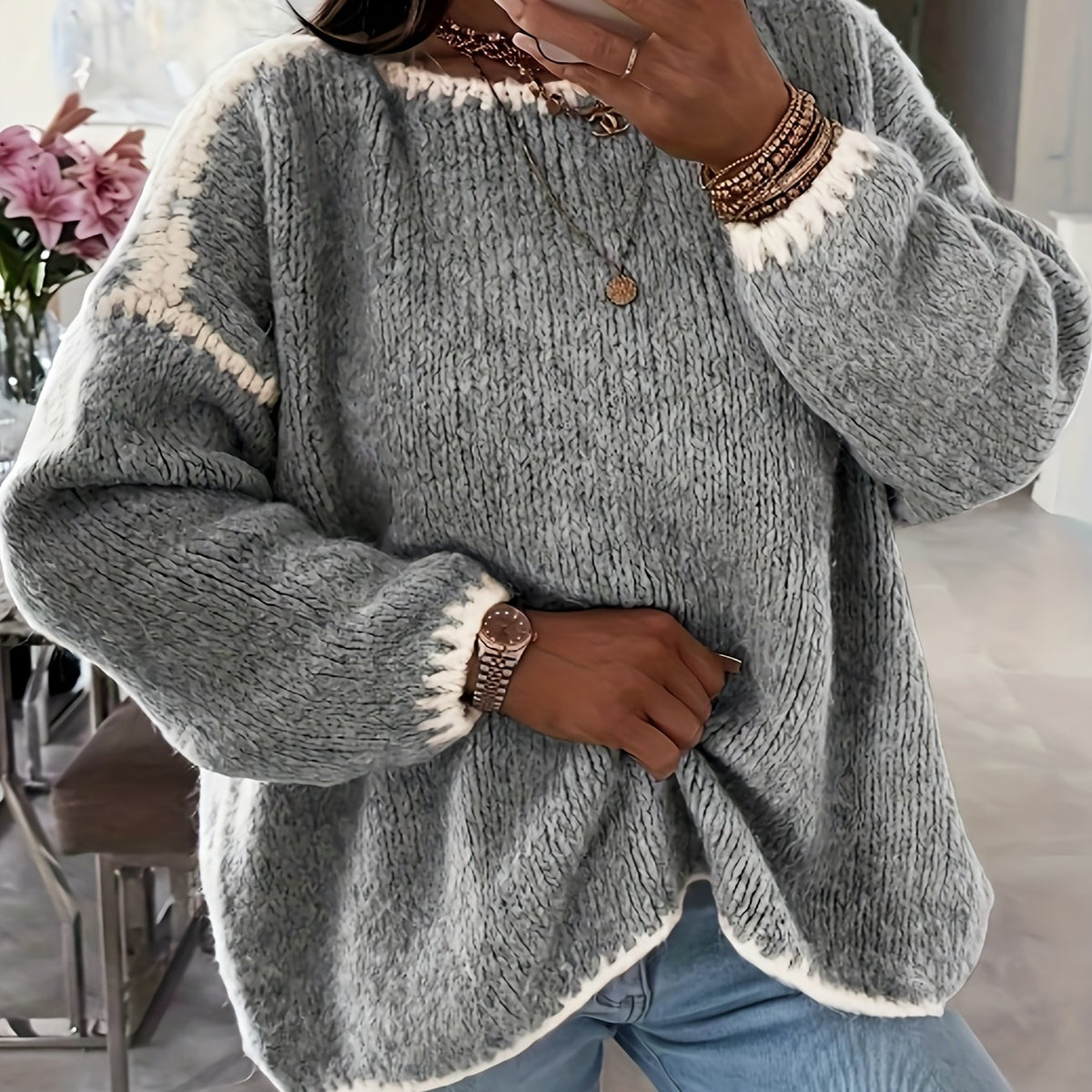 Daisy Colour Block Crew Neck Jumper - view 14