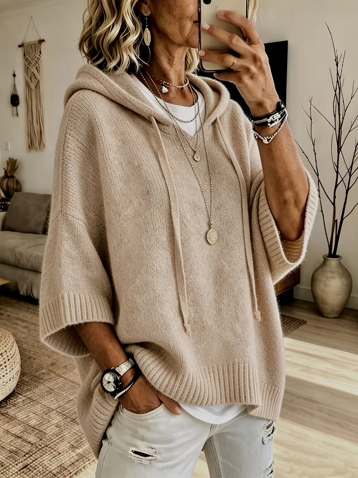 Nancy Drawstring Hooded Sweatshirt - front view