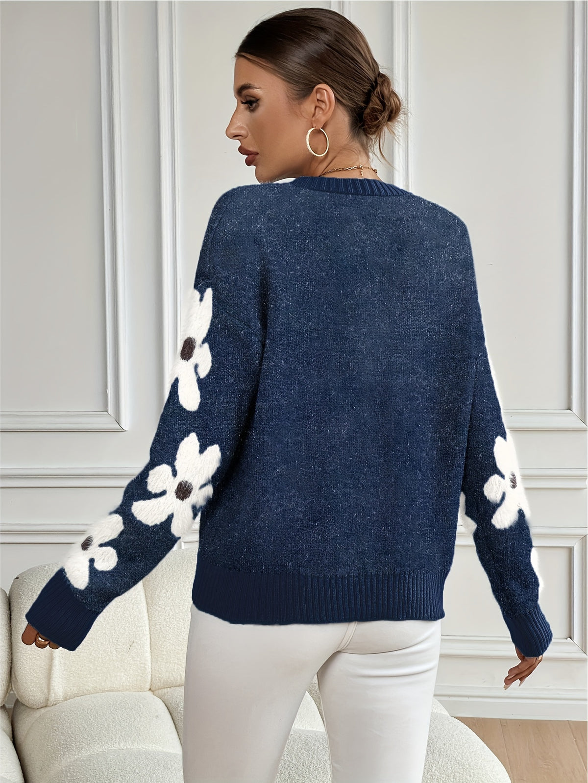 Chloe Floral Drop Shoulder Knitted Jumper - view 11