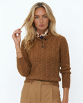 Harriet Button-Up Cable Knit Jumper with Stand Collar, Cosy Winter Knit - front view