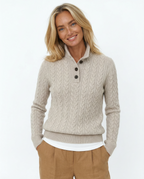 Harriet Button-Up Cable Knit Jumper with Stand Collar, Cosy Winter Knit - view 13