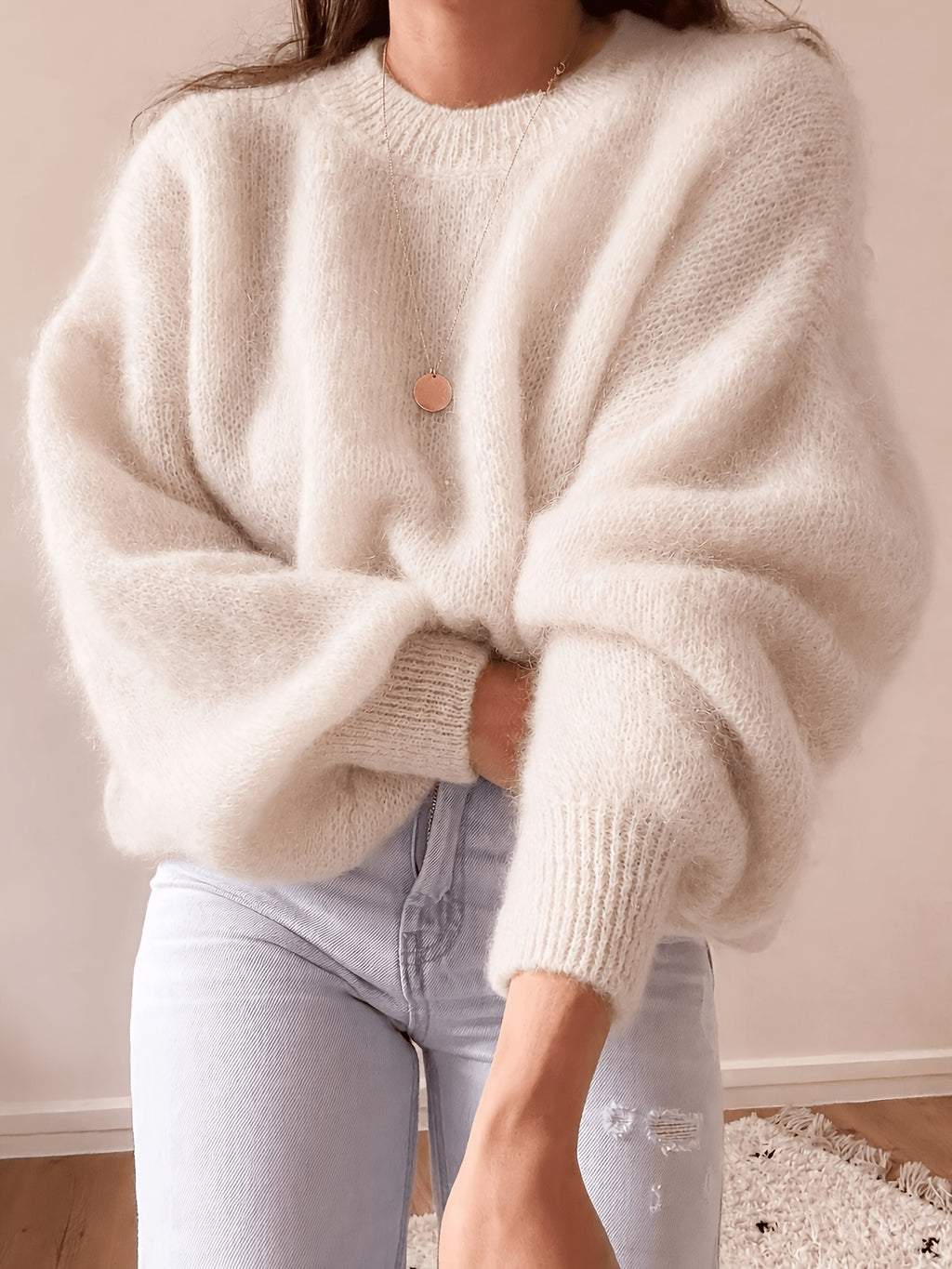 Etta Collarless Relaxed Knitted Jumper - view 4