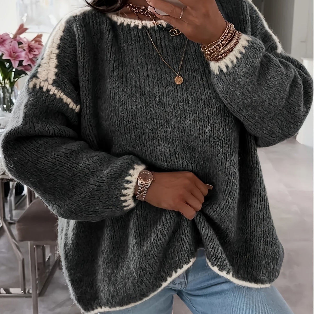 Daisy Colour Block Crew Neck Jumper - view 12