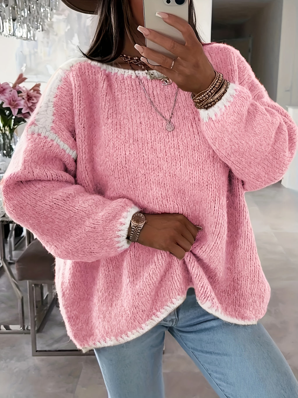 Daisy Colour Block Crew Neck Jumper - view 2