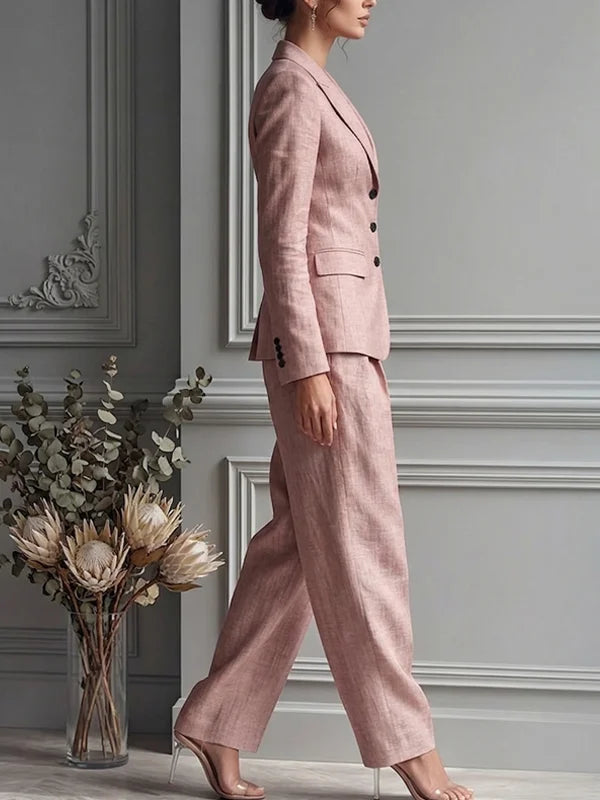 Rosalind Blush Linen-Blend Two-Piece Suit