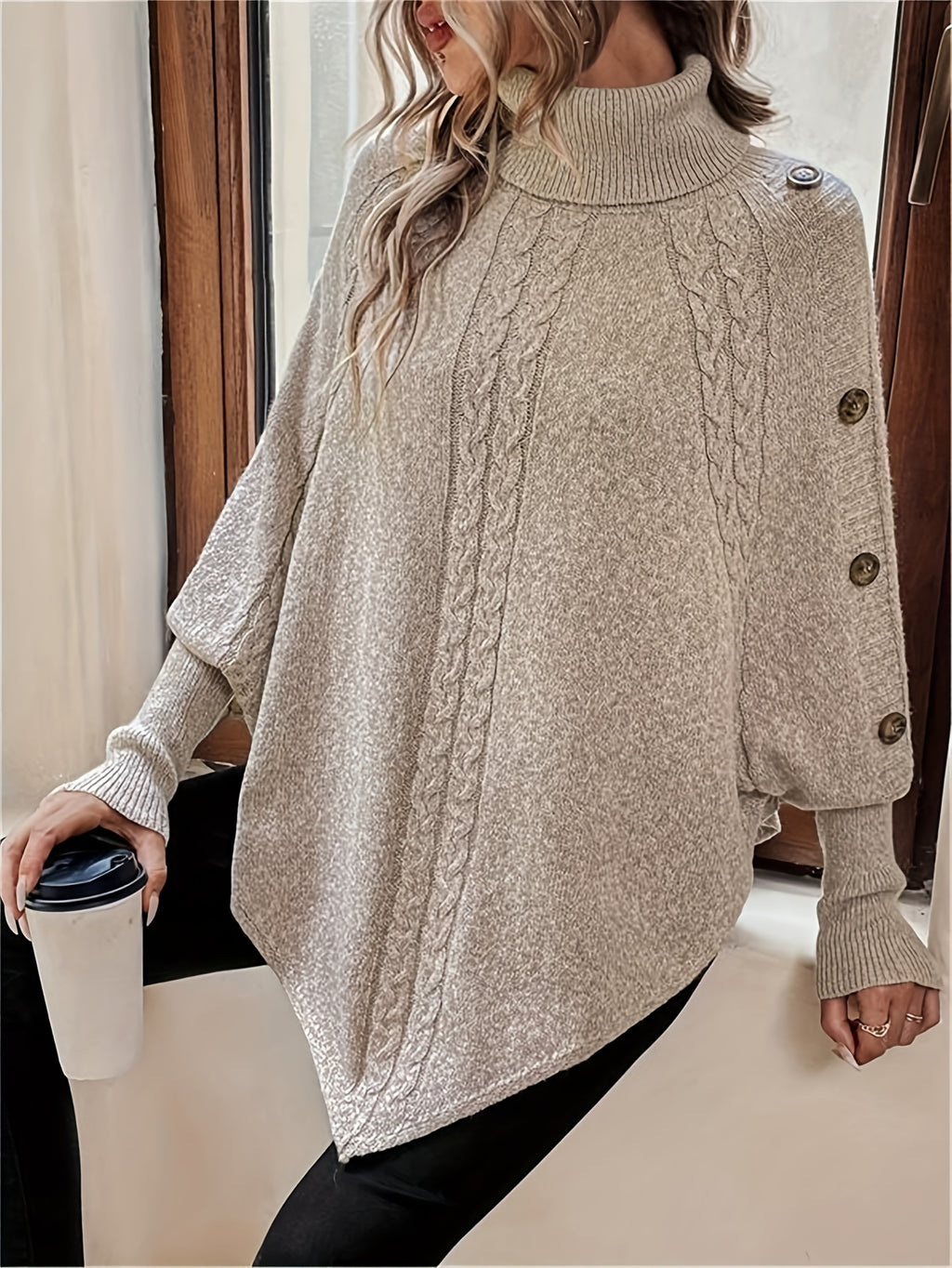 Orla Cable Knit Roll Neck Cape - view 10