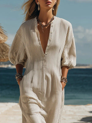 Frances | Striped Button-Down Midi Dress — RoselynAtelier