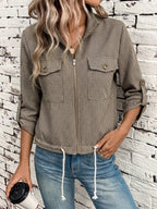 Hettie Stand Collar Drawstring Short Jacket - view 100