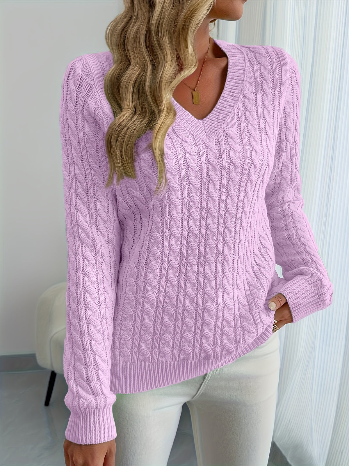 Isla V Neck Ribbed Knit Jumper - view 3