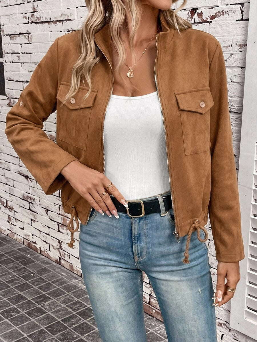Hettie Stand Collar Drawstring Short Jacket - view 39