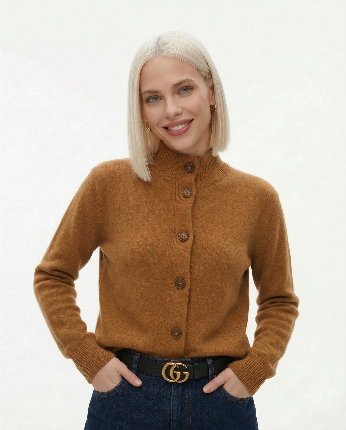 Georgia Button-Up Collared Cardigan with Statement Buttons, Cosy Winter Knit - view 2