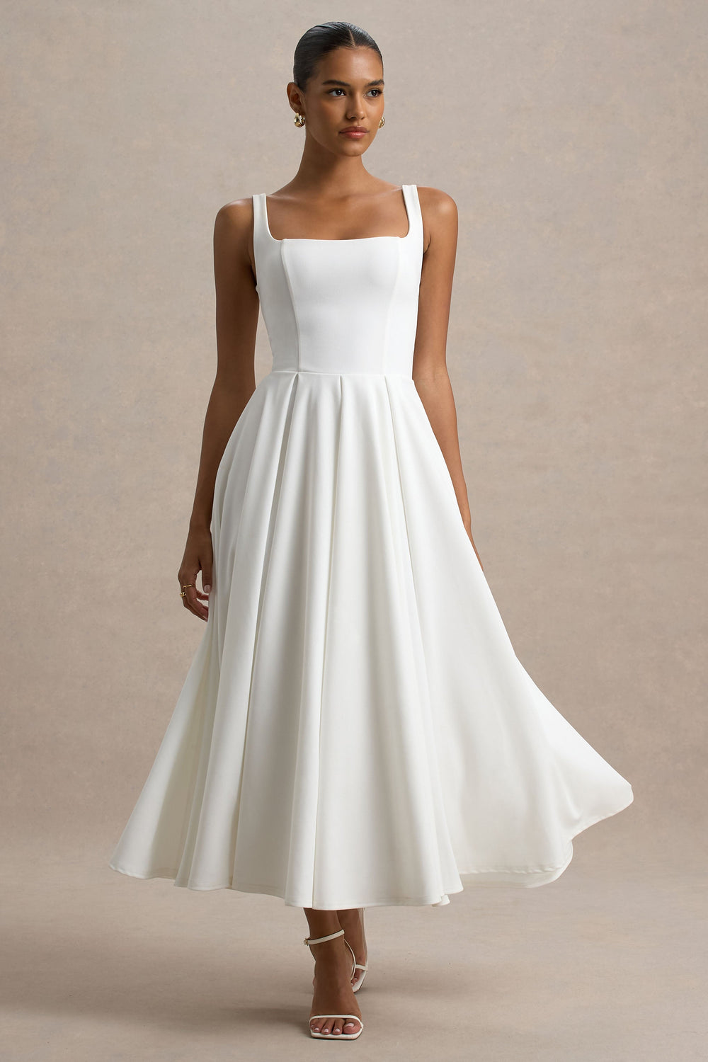 Parina Pleated Square-Neck Midi Dress