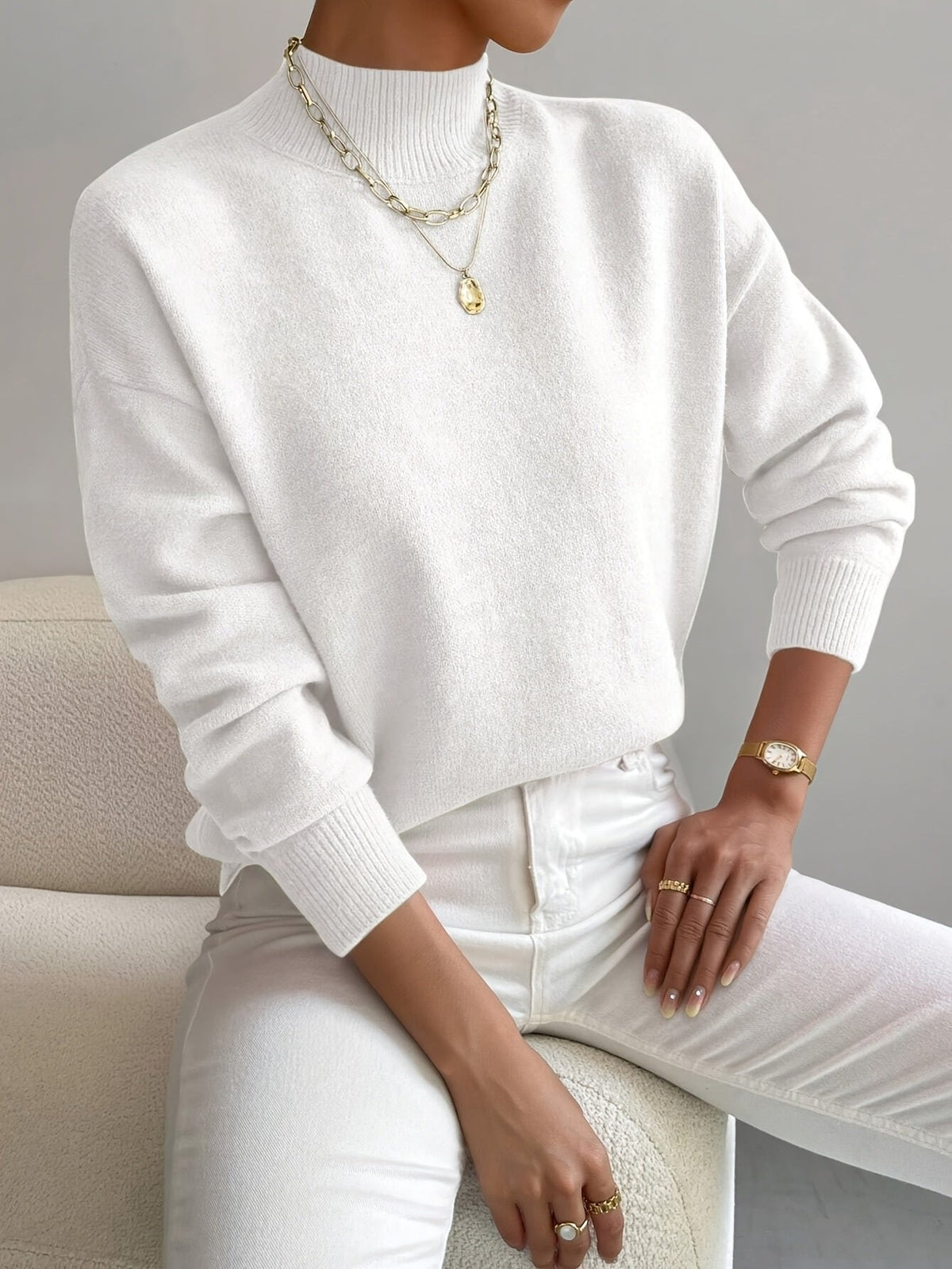 Ivy Mock Roll Neck Relaxed Fit Jumper with Ribbed Cuffs - view 2