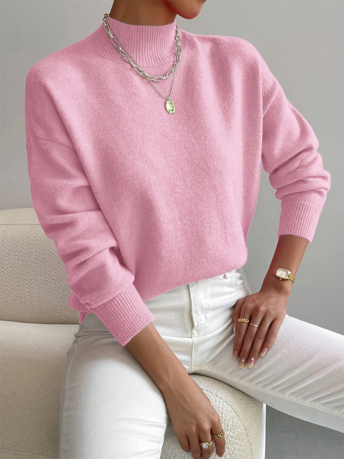 Ivy Mock Roll Neck Relaxed Fit Jumper with Ribbed Cuffs - view 3