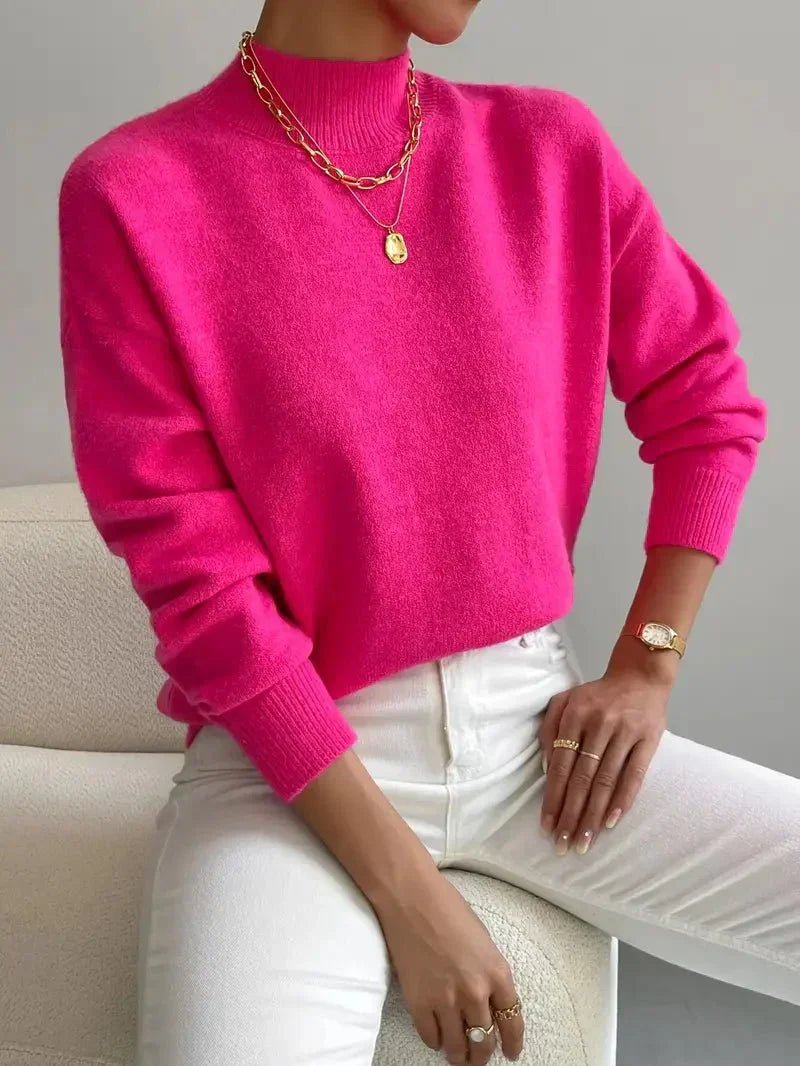 Ivy Mock Roll Neck Relaxed Fit Jumper with Ribbed Cuffs - view 7