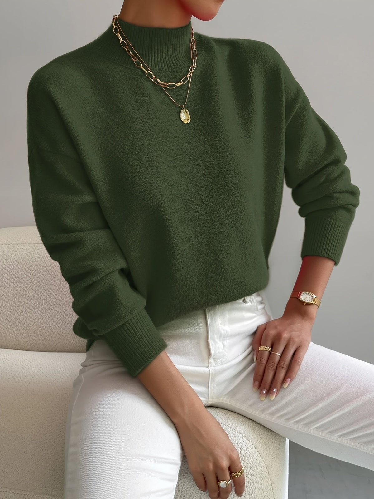 Ivy Mock Roll Neck Relaxed Fit Jumper with Ribbed Cuffs - view 8