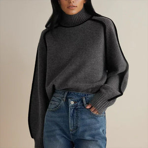 Charlotte | Oversized Colorblock Turtleneck Sweater with Ribbed Collar, Cozy Winter Knit oaklynwear