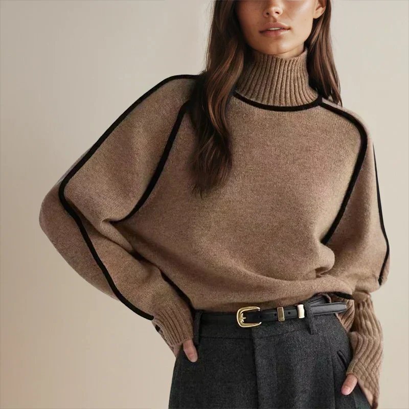 Charlotte | Oversized Colorblock Turtleneck Sweater with Ribbed Collar, Cozy Winter Knit oaklynwear