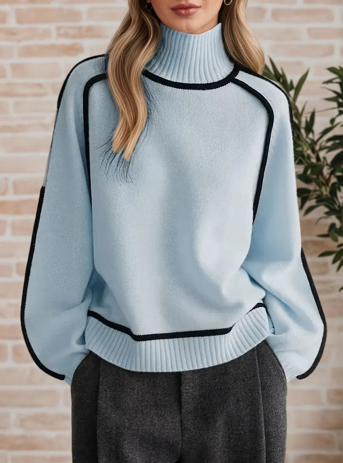 Ava Oversized Colourblock Roll Neck Jumper - view 4