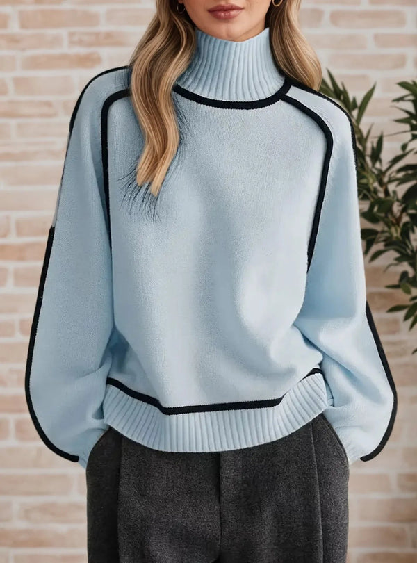 Charlotte | Oversized Colorblock Turtleneck Sweater with Ribbed Collar, Cozy Winter Knit oaklynwear