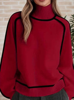 Charlotte | Oversized Colorblock Turtleneck Sweater with Ribbed Collar, Cozy Winter Knit oaklynwear