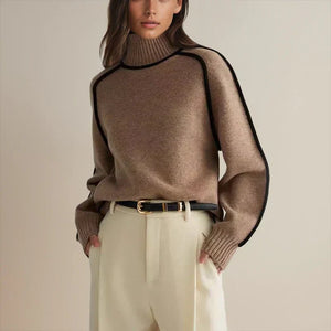 Charlotte | Oversized Colorblock Turtleneck Sweater with Ribbed Collar, Cozy Winter Knit oaklynwear