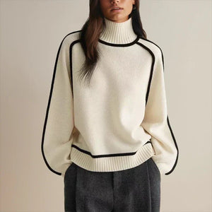 Charlotte | Oversized Colorblock Turtleneck Sweater with Ribbed Collar, Cozy Winter Knit oaklynwear