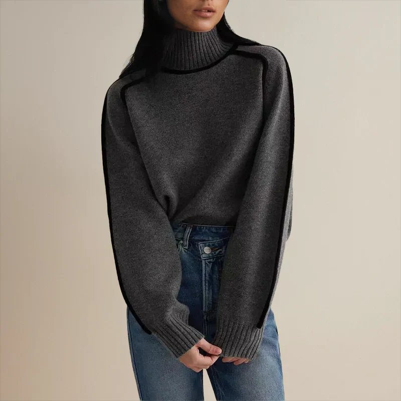 Ava Oversized Colourblock Roll Neck Jumper - view 9